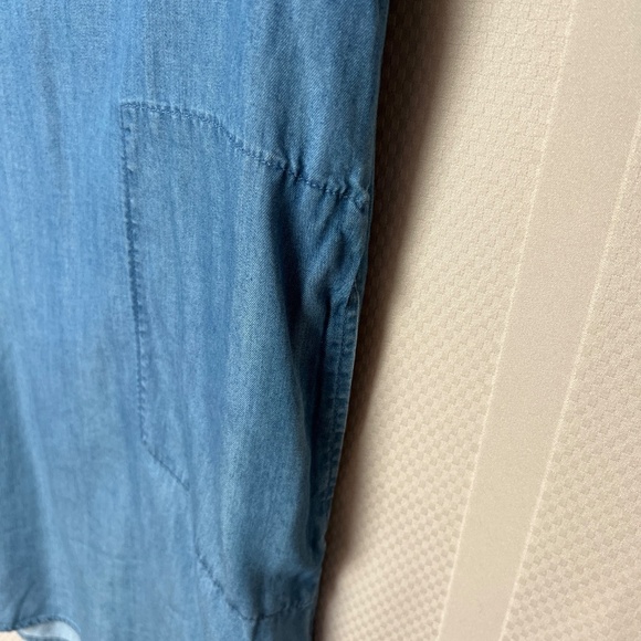 C&C California Blue Denim Tunic Shirt Dress Collared Roll Tab Sleeve Size Large - Picture 5 of 13
